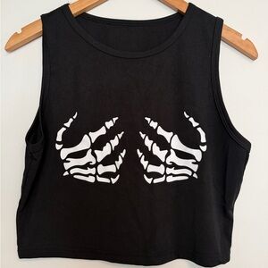 SHEIN Black Crop Tank with White Skeleton Hand Graphic